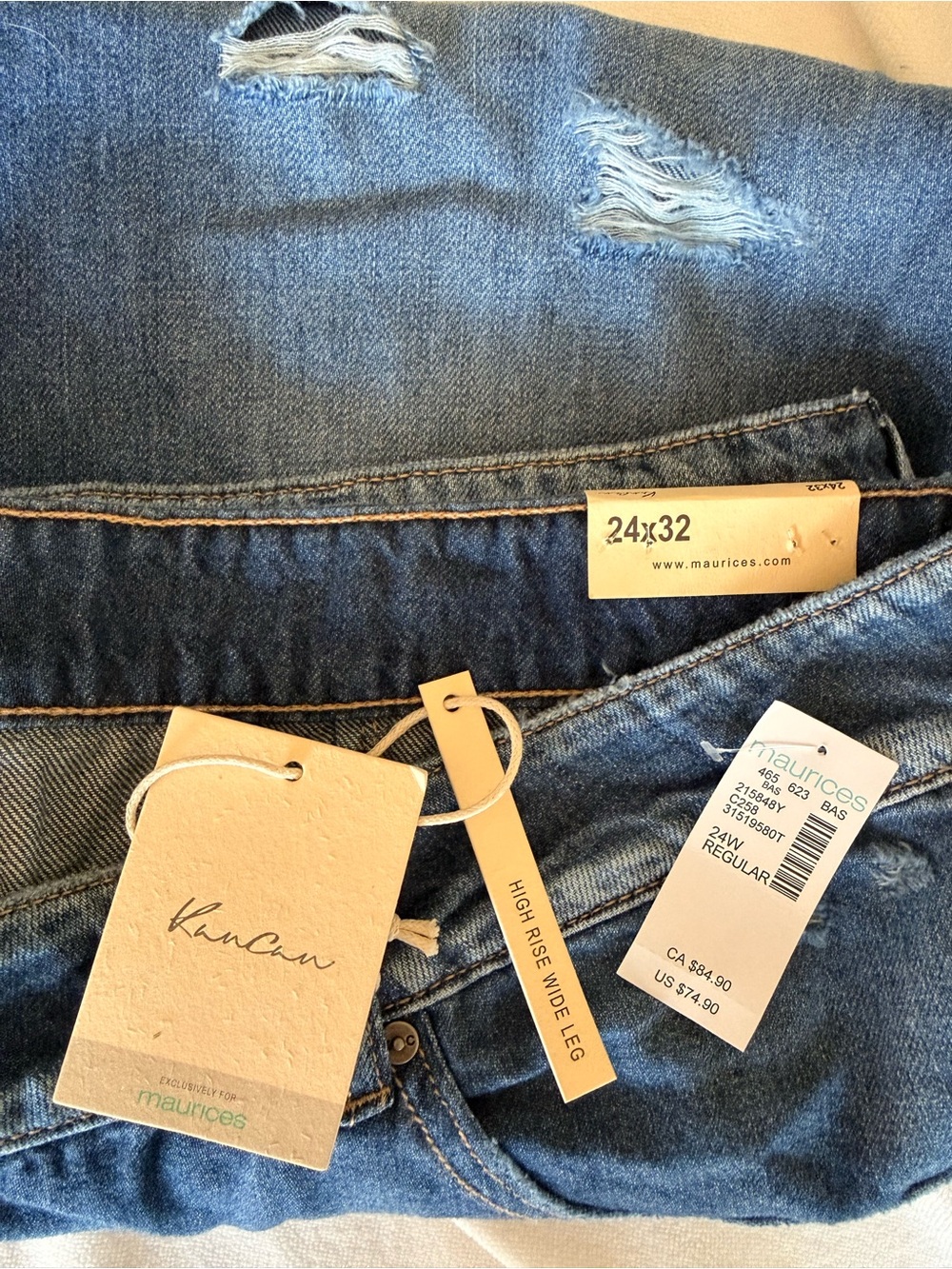 Maurices High-Rise Wide Leg Jeans in Medium Blue Denim with Distressing